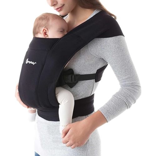 Ergobaby Embrace Cozy Newborn Baby Wrap Carrier (7-25 Pounds), Ponte Knit, Pure Black
