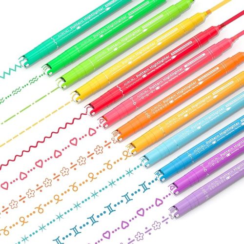 AOROKI 12 Colored Curve Highlighter Pen Set, 10 Different Shapes Dual Tip Marker Highlighters for Journaling Drawing Note Taking,Curve Highlighter pens for Planner Scrapbook School Supplies