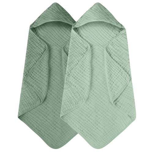 Yoofoss Hooded Baby Towels for Newborn 2 Pack 100% Muslin Cotton Baby Bath Towel with Hood for Babies, Infant, Toddler and Kids, Large 32x32Inch, Soft and Absorbent Newborn Essential