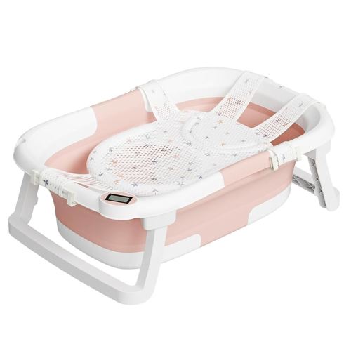 Collapsible Baby Bathtub,Baby Bath Tub with Soft Cushion & Thermometer,Baby Bathtub Newborn to Toddler 0-36 Months,Portable Travel Baby Tub