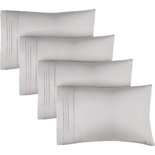 CGK Linens Ultra Soft Solid Pillowcases Set of 4 - Cozy & Breathable 4 Piece Pillow Covers in Light Grey, Size Queen
