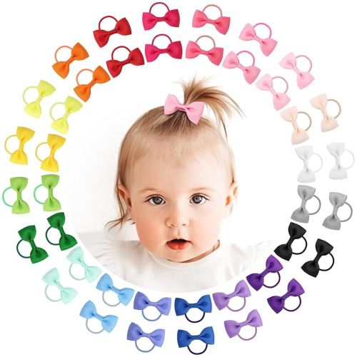 OAOLEER 40PCS 2 Inches Baby Hair Ties, Toddler Hair Ties with Bows, Elastic Ponytail Holders Mini Small For Baby Girls Infants