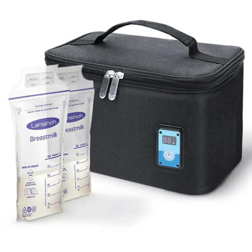 Breastmilk Cooler Bag with Ice Pack Fits 6 Baby Bottles, Baby Bottle Bag with Temperature Display for Nursing Mom Daycare, Black