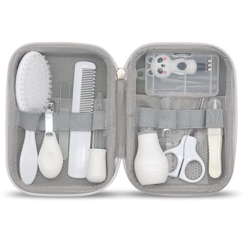 Baby Grooming Kit, 15 in 1 Portable Baby Safety Care Set with 01 Hair Brush Comb Nail Clipper Nasal Aspirator etc for Nursery Newborn Infant Girl Boys Keep Clean(White)