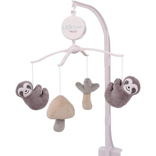 NoJo Little Love Sloth Let's Hang Out Grey and White Musical Mobile with Sloths, Mushrooms and Trees