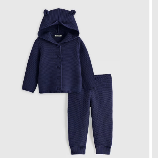 100% Organic Cotton Sweater Set in Navy
