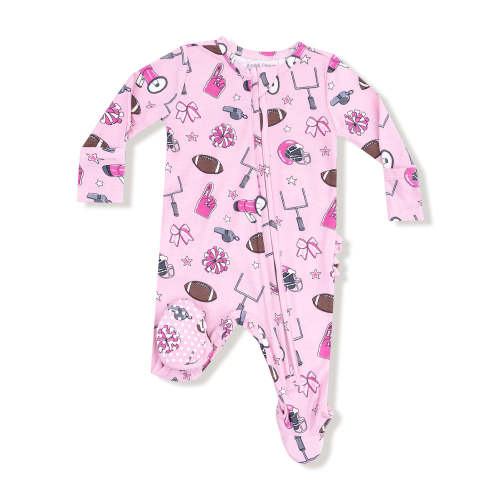2-Way Zip Ruffle Footie, Game Day Pink