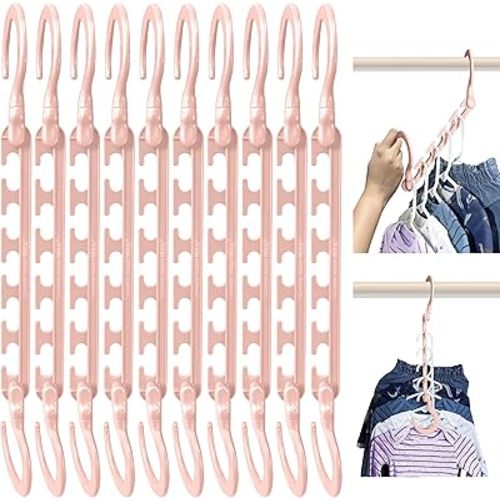 Wonder Hanger Max 10-Pack Space Saving Hangers, Reinforced Hooks Swivels 360°, Cascading Hanger, Teens, College Dorms, Kids & Closet Organizer, Assembled – Pastel Pink