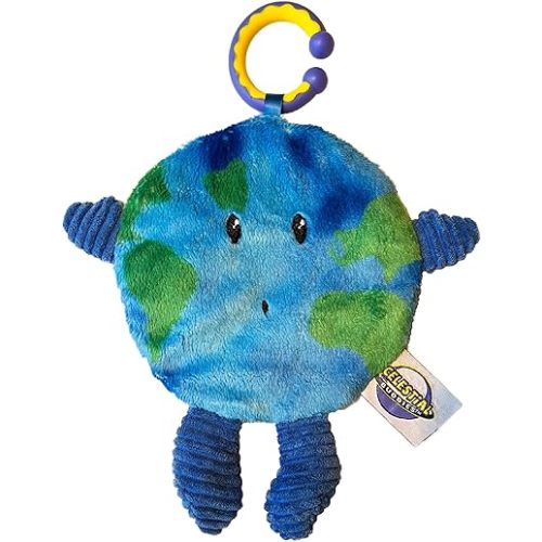 Celestial Buddies Crunch Bunch Teether Sensory Rattle Crinkle Toy Soft Squeaker for Infant Baby Ages 0+ (Earth)