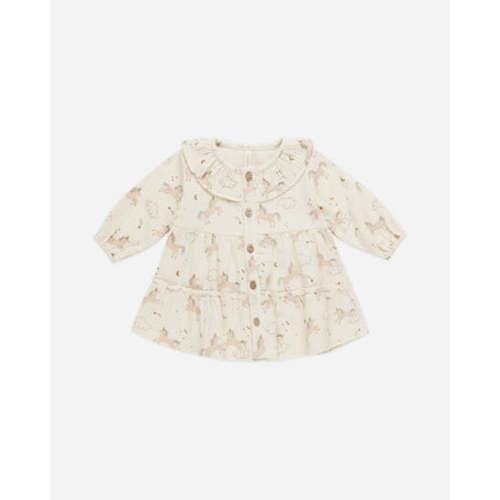 Ruffle Collar Button Dress 6-12M || Unicorns