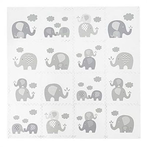 Tadpoles 16 Interlocking Tiles With Border Pieces Elephant Foam Playmat For Kids, Grey