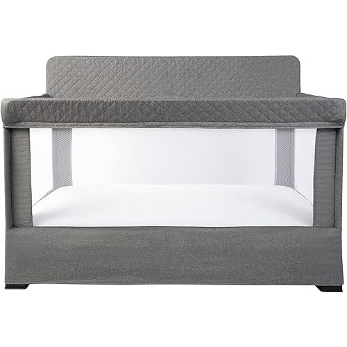 Baby Delight Lunaire Full Size Crib & Playard | Breathable Mesh Baby Crib | Tool-Free Assembly Baby Bed | Charcoal Tweed