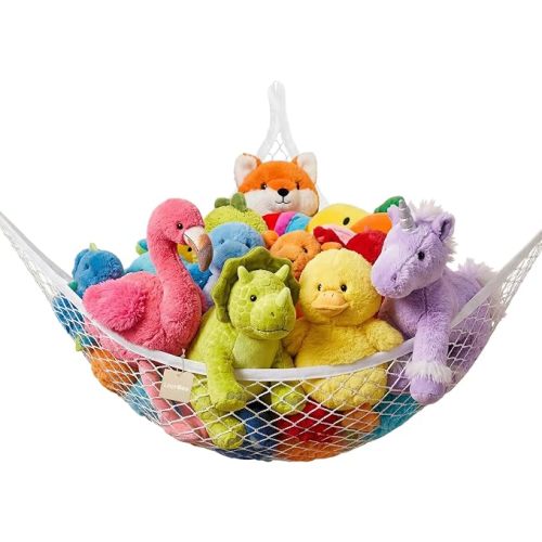 Lazebox Stuffed Animal Net Hammock for Plushie Toys, Stuffed Animal Hammock Corner for Kids' Room Decor, Ideas for Organizing Stuffy Collection, White, XL (82.6" x 43" x 43")-Pack of 1