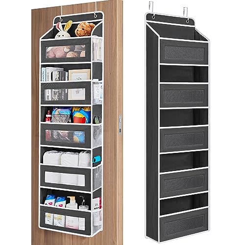 JARLINK Over The Door Organizer Storage, 5 Shelf Hanging Door Organizer with 5 Large Capacity Pockets, Anti Tilt 44 lb Load Behind Door Organizer for Bedroom, Bathroom, Pantry, Nursery, (Black)