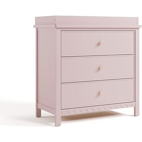 Graco Sasha 3-Drawer Chest with Changing Table Topper (Blush) – GREENGUARD Gold Certified, Nursery Bedroom Chest with Spacious Storage, Interlocking Drawer System, Pre-Installed Tracks