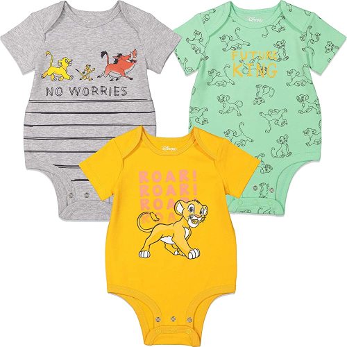 Disney Baby Unisex Short Sleeve Cuddly Organic Stretch Cotton Bodysuits (3 Pack)