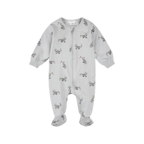 Raccoon Print Footed One-Piece Pajamas