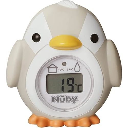 Nuby - Penguin Shaped Baby Bath Thermometer - Easy to Read Screen - BPA Free - Gray - Suitable from 0 Months