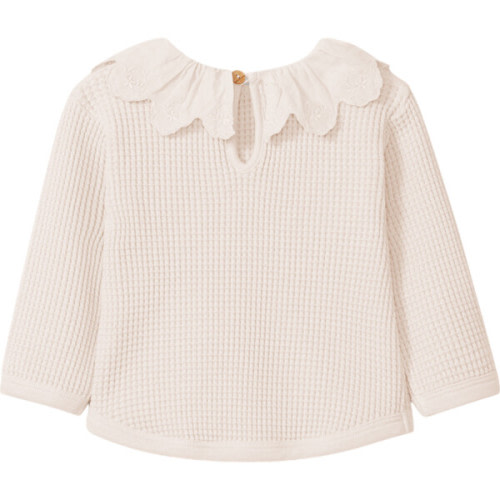 Waffle Long Sleeve Tee Shirt with Ruffle Collar, Pink - Snug | Maisonette
