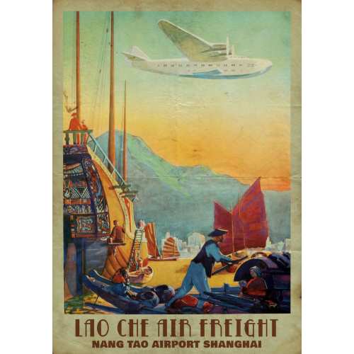 Retro Indiana Jones Lao Che Air Freight Shanghai Vintage A4 A3 A2 Poster Print