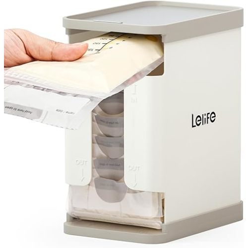 Freeze Organizer for Breast Milk Storage Bags, Container Storing First-in First-Out System with Tray for Freezing Breastmilk to Feed Baby (White)
