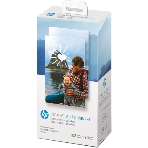 HP Sprocket Studio Plus 4 x 6” Photo Paper and Cartridges (Includes 108 Sheets and 2 Cartridges) – Compatible only with HP Sprocket Studio Plus Printer
