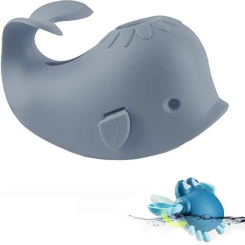 Bath Spout Cover, Universal Whale Bathtub Faucet Baby Shower Protection Cover with A Gift for Kid Toddler Bath Safety (Grey)