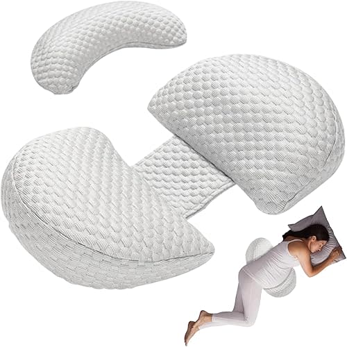 Pregnancy Pillow for Sleeping, Maternity Pillow with Detachable and Adjustable,Pillow with Pillow Cover - Support for Back, Legs, Belly, HIPS, Grey