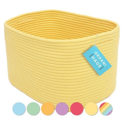 OrganiHaus Rope Nursery Shelf Basket | Baskets for Classroom | Baby Basket for Nursery Storage Shelf | Home Organizing Bins - Yellow