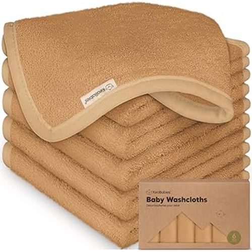 6-Pack Baby Washcloths - Soft Viscose from Bamboo Washcloth, Baby Wash Cloths for Newborn, Kids, Bath Baby Towels, Face Towel, Face Cloths for Washing Face (Toast)
