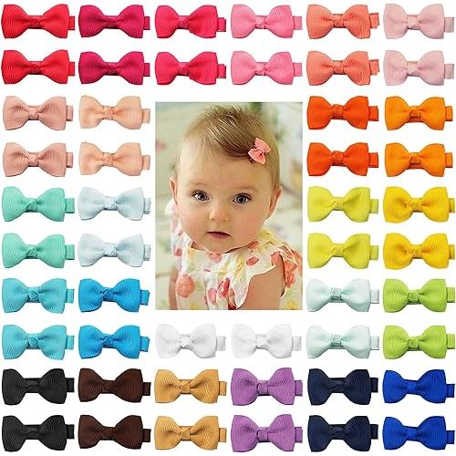 CÉLLOT Baby Hair Clips 50 Pieces 25 Colors in Pairs Baby Girls Fully Lined Baby Bows Hair Pins Tiny 2" Hair Bows Alligator Clips for Girls Infants Toddlers