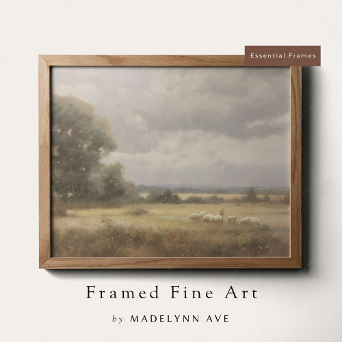 Framed Modern Christian Art Print The Lord Is My Shepherd - Jesus Leaves 99 Coastal Artwork - Neutral Oil Painting Real Wood Frame Wall Art