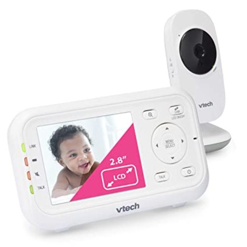 VTech Video Baby Monitor with 1000ft Long Range, Auto Night Vision, 2.8” Screen, 2-Way Audio Talk, Temperature Sensor, Power Saving Mode, Lullabies and Wall-mountable Camera with bracket, White - 2 Piece Set