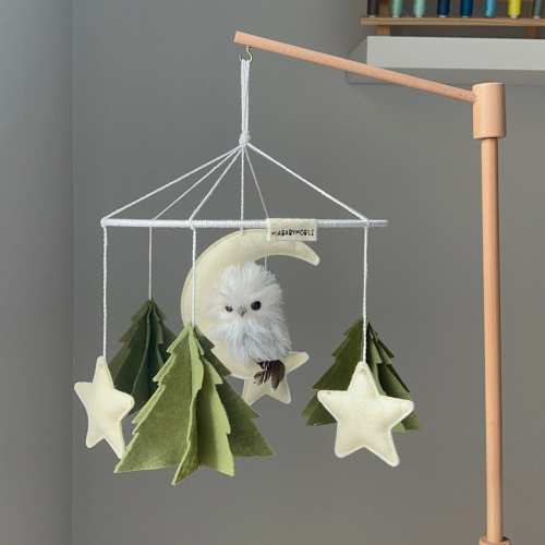 Owl on the Moon Mobile,Woodland Baby Mobile Felt,Baby Crib Mobile Boy,Baby Mobile Girl,Nursery Mobile Baby Girl,Forest Baby Mobile Owl