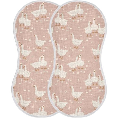 Goose Flower Pattern On Pink Muslin Burp Cloths for Baby 2 Pack Soft 100% Cotton Baby Washcloths Bibs for Boy Girl