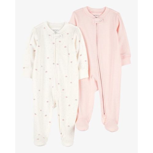 Baby Girl 2-Pack 2-Way Zip Cotton Sleep & Play Pajamas - White/Pink - Carter's | Carter's