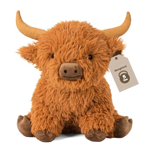 5lbs Highland Cow Weighted Stuffed Animals, 16in Tall Big Highland Cow Plush Toy, Soft Adorable Stuffed Animal for Kids and Adults Highland Cattle Gift Plushie Decor