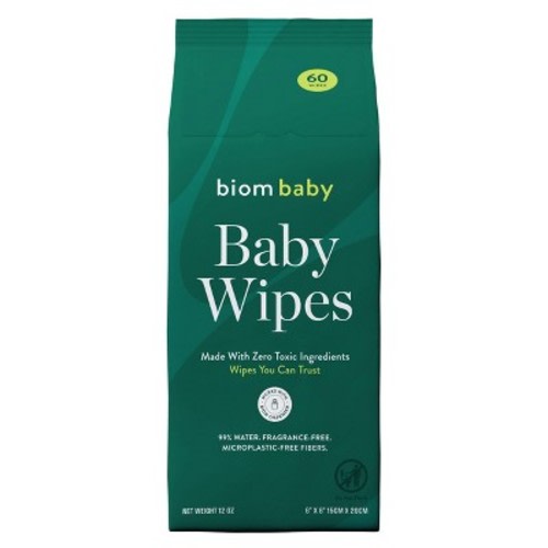 Biom 99% Water Hypoallergenic Baby Wipes - Fragrance Free - 60ct: Alcohol-Free, Contains Aloe, Refill Pouch