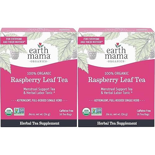 Earth Mama Organic Raspberry Leaf Tea Bags | Labor Tonic & Menstrual Support Herbal Tea, Red Raspberry Leaf Tea for Pregnancy & Postpartum Care Recovery, Caffeine Free Tea, Non GMO, (16-Teabags, 2-Pk)