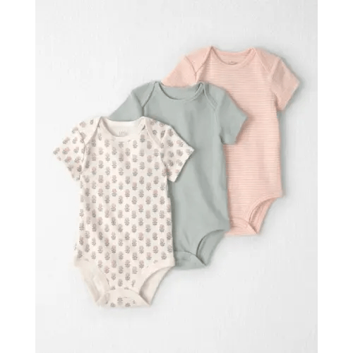 Baby Girl 3-Pack Organic Cotton Bodysuits in Floral Print - 3 month