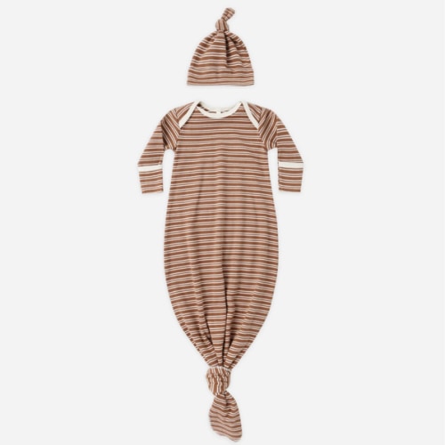 Knotted Baby Gown + Hat Set || Cedar Micro Stripe – Quincy Mae
