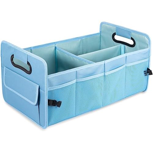JiatuA Car Trunk Organizer, Car Organizers and Storage Collapsible Multi Compartment Container Box, Adjustable Car Accessories for SUV Sedan Truck, Standard Size, Light Blue