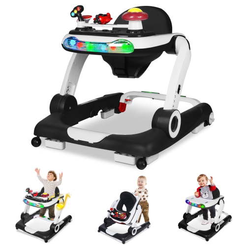 AILEEKISS Musical Baby Walker & Bouncy Jumper Combo, 6 Ways Activity Center Play, Black