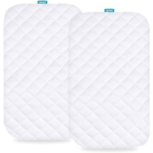 Biloban Waterproof Bassinet Mattress Pad Cover 2 Pack, Ultra Soft Bamboo Surface, Quilted Bassinet Mattress Protector Fit for 36"x18" Standard Cradle Bassinet Mattress, White