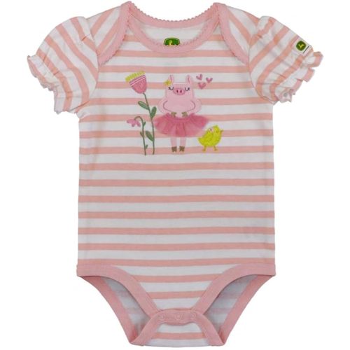 John Deere Ballerina Pig With Chick Striped Bodysuit Sizes 3/6 6/9 9/12 Months (Pink, 6/9)