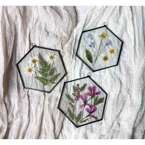 Framed wall art set of 3 pressed flower frame hanging floral décor &Olga8