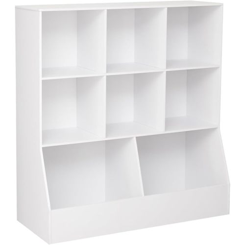 DINZI LVJ Toy Storage Organizer, Kids Bookshelf, Wood Toy Storage Cabinet, 3-Tier 8 Cubby Children Bookcase, 39.4" L Toddler Book Shelf for Playroom, Living Room, Nursery, Hallway, School, White