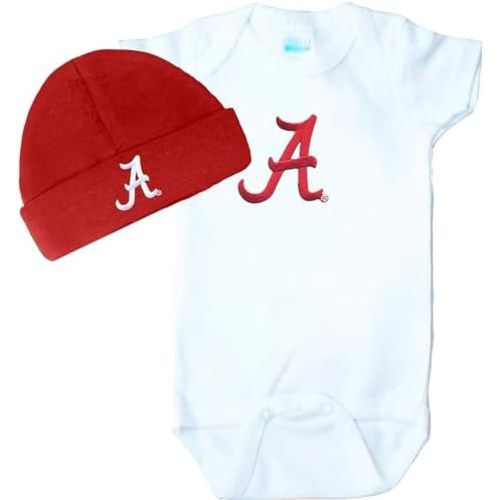Alabama Crimson Tide Baby White Onesie and Crimson Cap Set