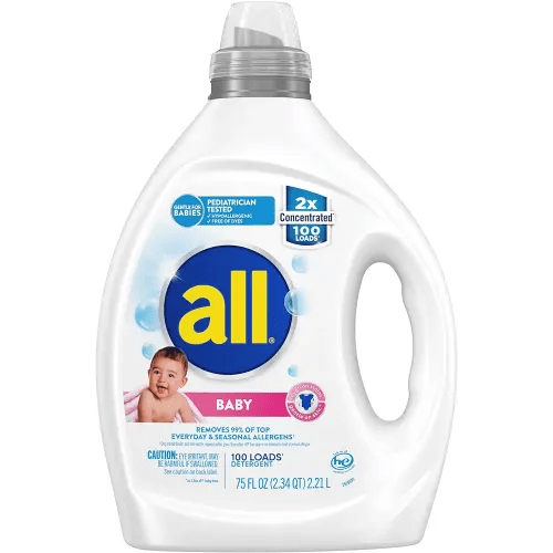 all Liquid Laundry Detergent, Gentle for Baby, Hypoallergenic & Free Of Dyes, 2X Concentrated, 100 Loads