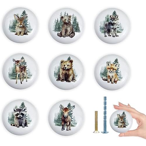 8Pack1.5 Jungle Animals Ceramic Cabinet Knob Safari Animals Kids Cabinet Room Dresser Drawer Handle Pulls